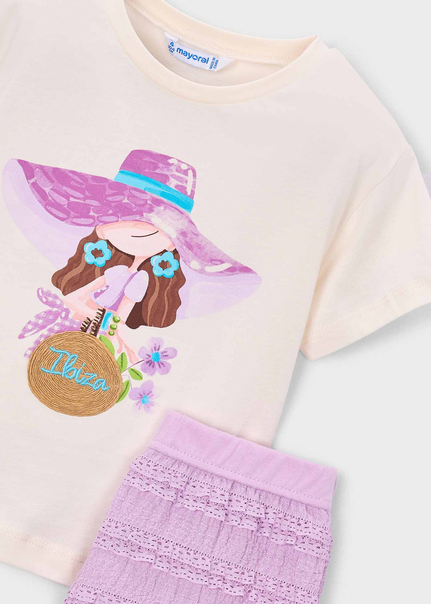 Mayoral - Completo shorts volant e maglietta stampata bambina