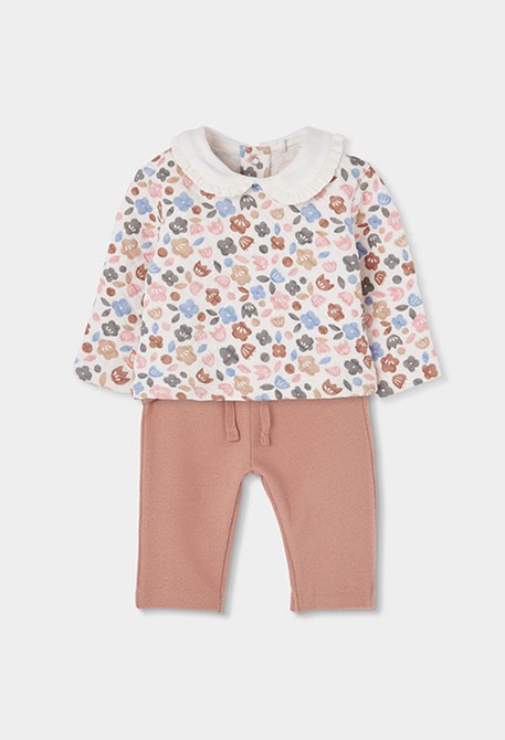Boboli - Completo in maglia neonata bambina stampa fiori rosa