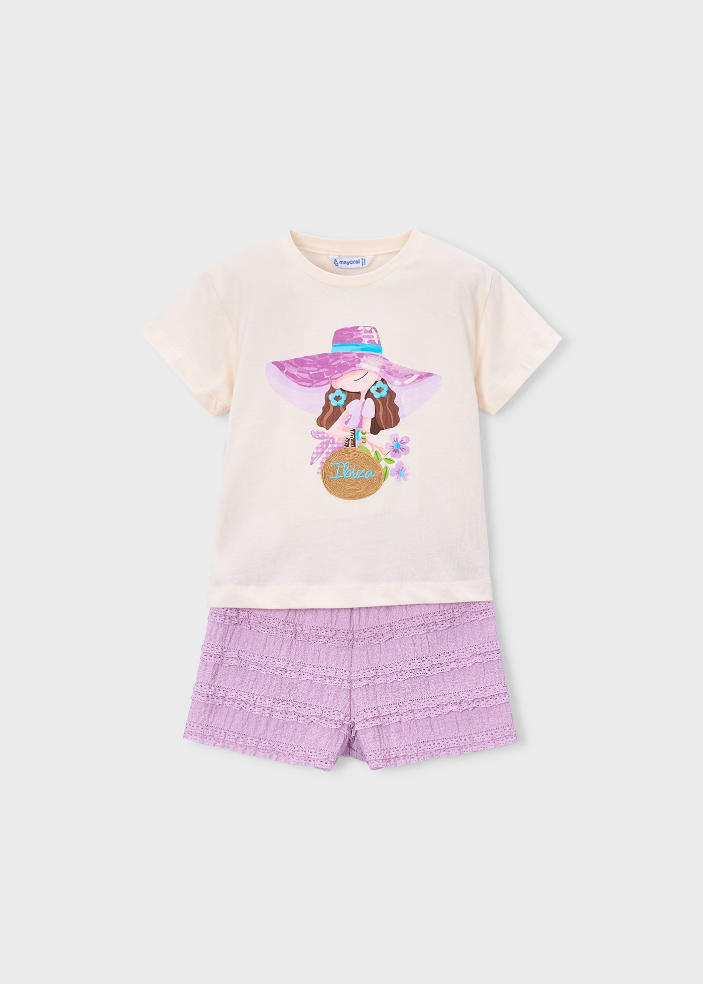 Mayoral - Completo shorts volant e maglietta stampata bambina