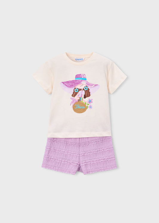 Mayoral - Completo shorts volant e maglietta stampata bambina